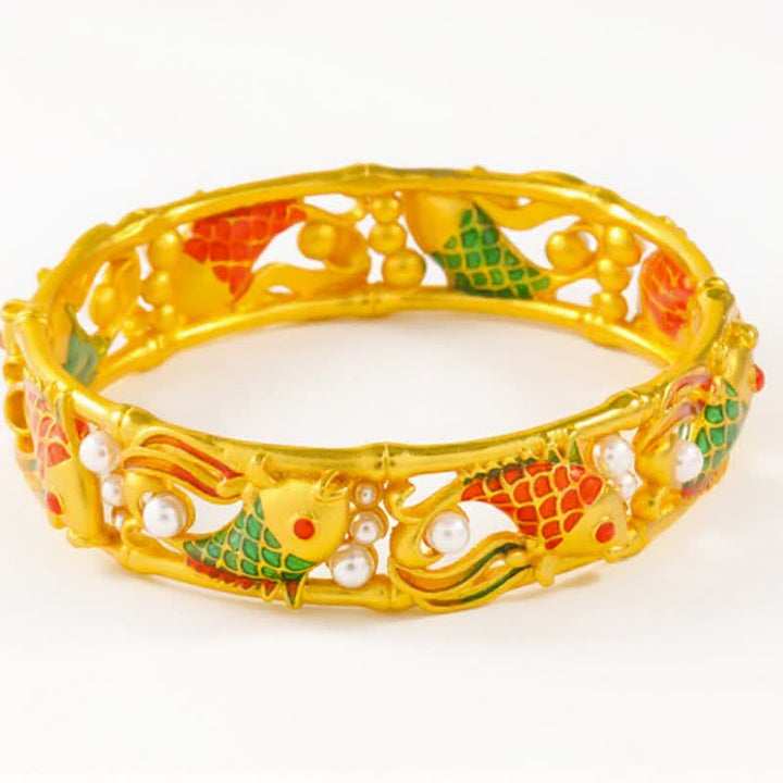 Buddha Stones Verguld messing Koi- Bangle Success vintage Chinese Manchetarmband - image 11