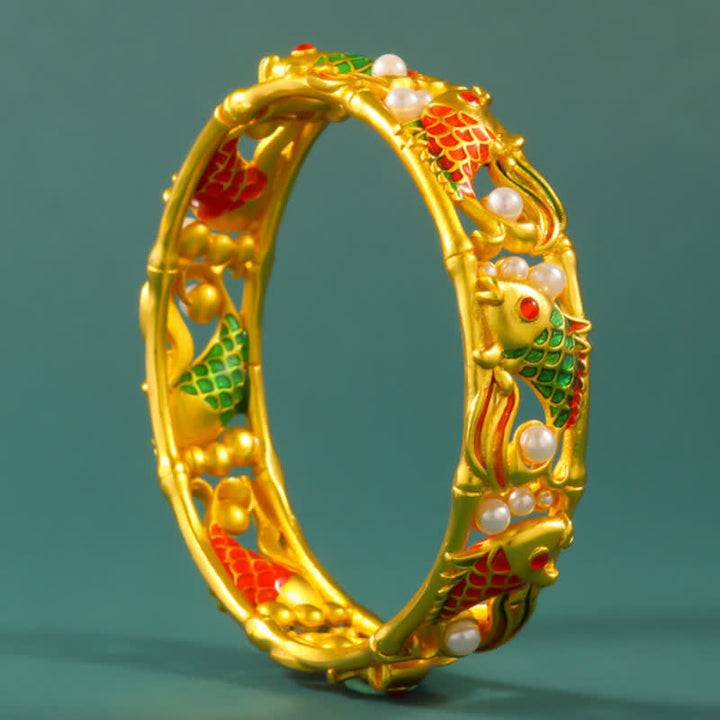 Buddha Stones Verguld messing Koi- Bangle Success vintage Chinese Manchetarmband - image 1
