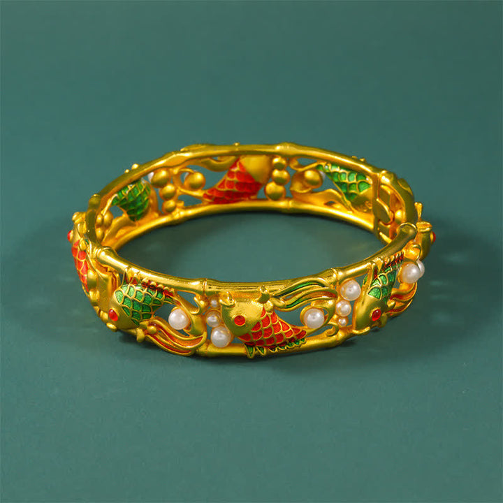 Buddha Stones Verguld messing Koi- Bangle Success vintage Chinese Manchetarmband - image 8