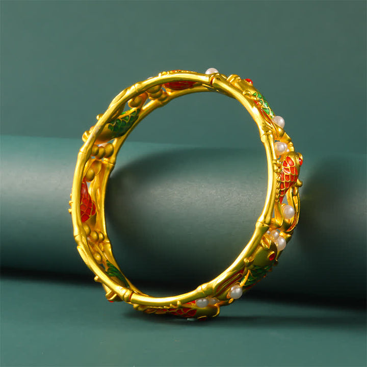Buddha Stones Verguld messing Koi- Bangle Success vintage Chinese Manchetarmband - image 3