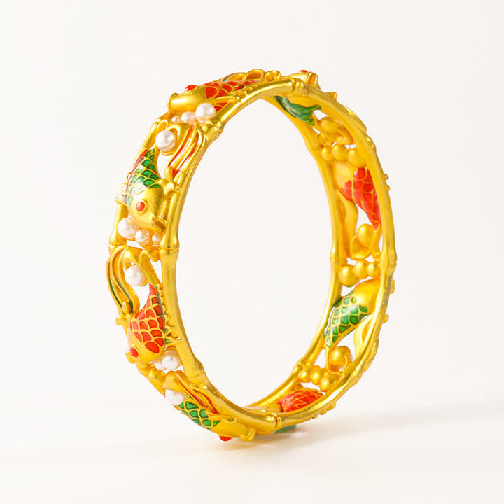 Buddha Stones Verguld messing Koi- Bangle Success vintage Chinese Manchetarmband - image 10
