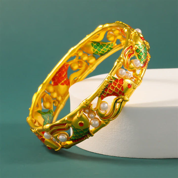 Buddha Stones Verguld messing Koi- Bangle Success vintage Chinese Manchetarmband - image 2