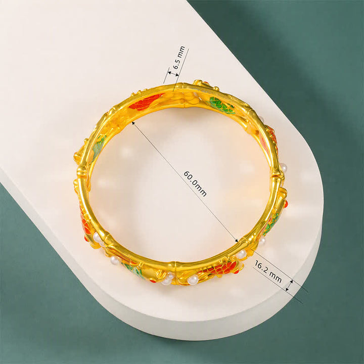 Buddha Stones Verguld messing Koi- Bangle Success vintage Chinese Manchetarmband - image 7