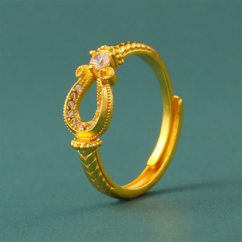 Buddha Stones Verguld messing vintage hoefijzergesp met open Ring - Ongeveer 16-19 mm (US5-US9) - image 0