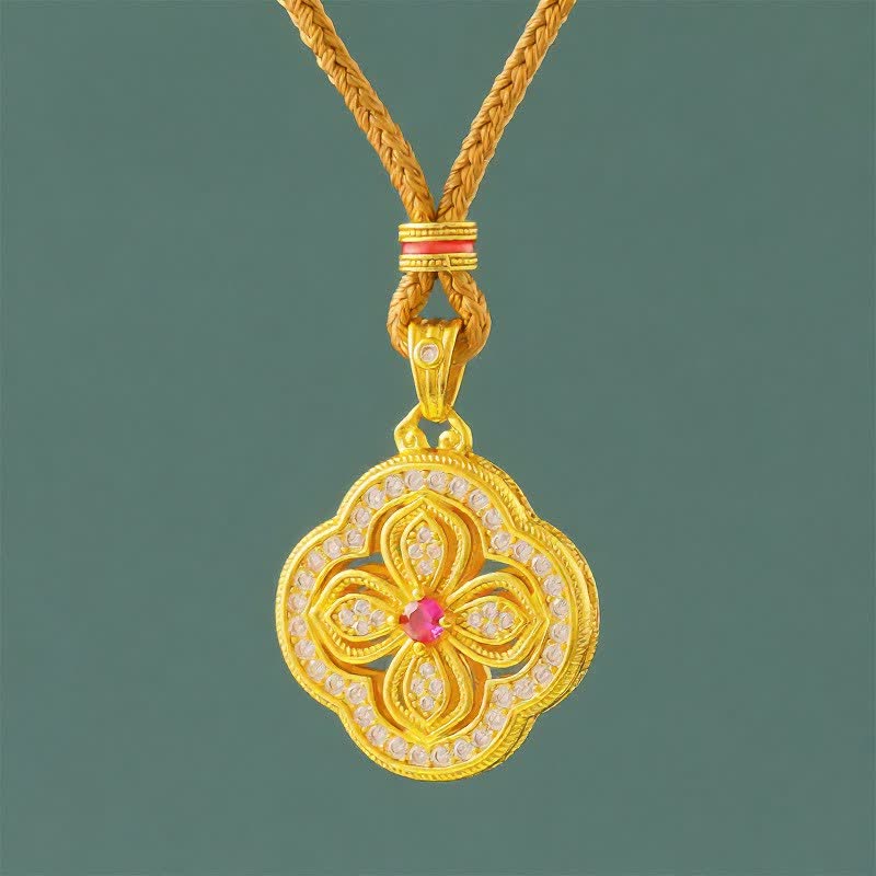 Buddha Stones Begonia klavertje vier gelukshanger Ketting - Begonia Gouden Touw - image 0