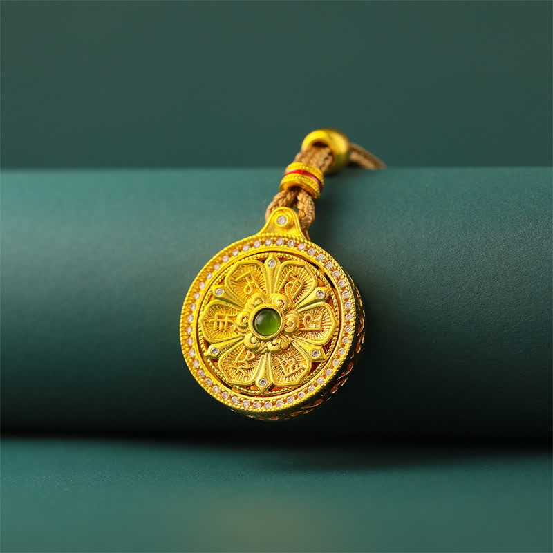 Buddha Stones Verguld messing Om Mani Padme Hum Wijsheid Draaiende Ronde Ketting - image 3