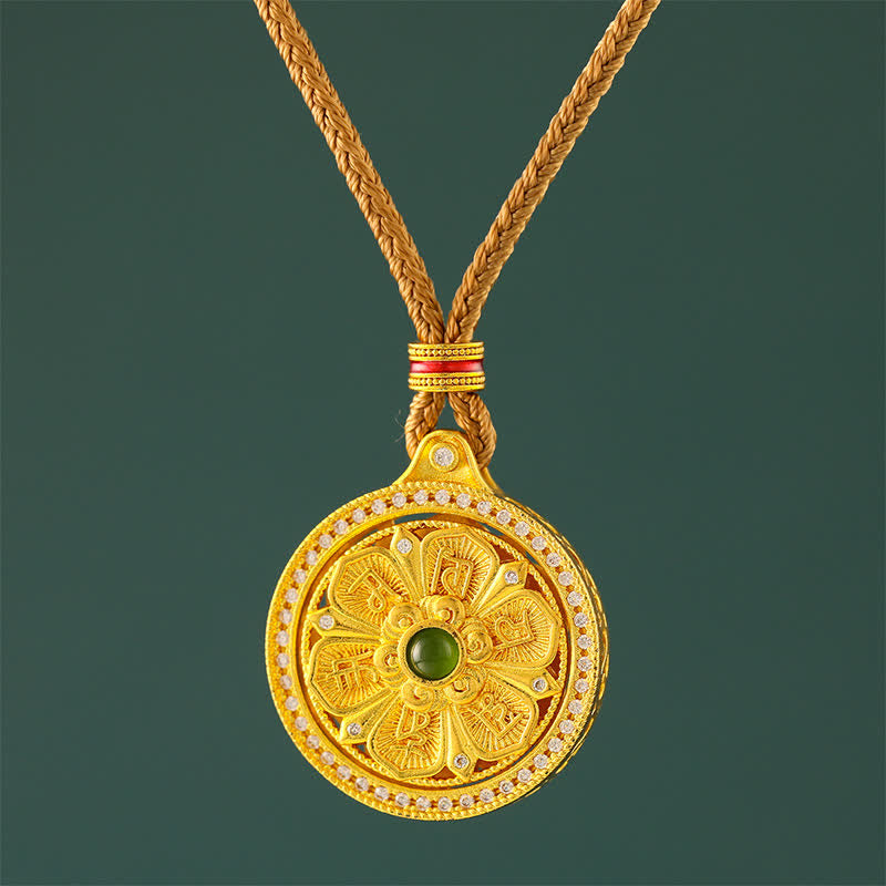 Buddha Stones Verguld messing Om Mani Padme Hum Wijsheid Draaiende Ronde Ketting - Gouden Touw - image 0