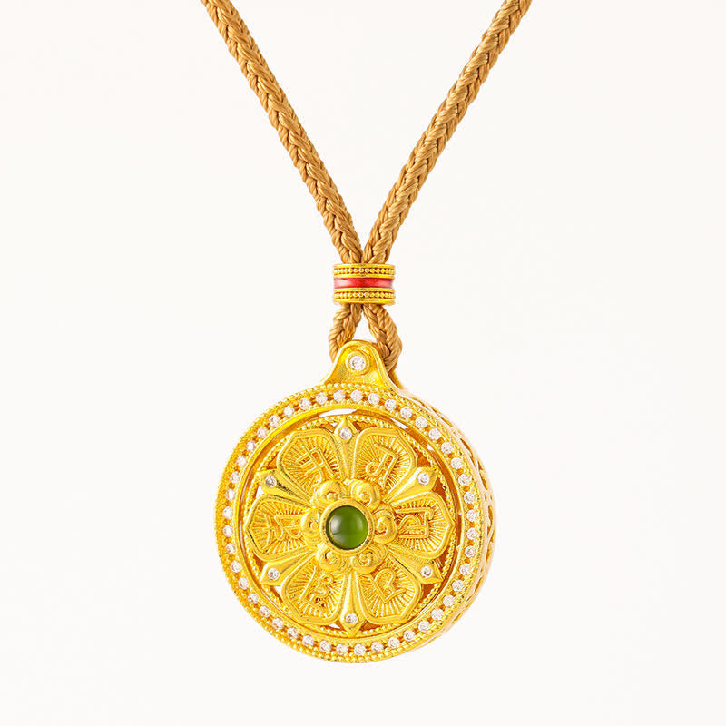 Buddha Stones Verguld messing Om Mani Padme Hum Wijsheid Draaiende Ronde Ketting - image 5