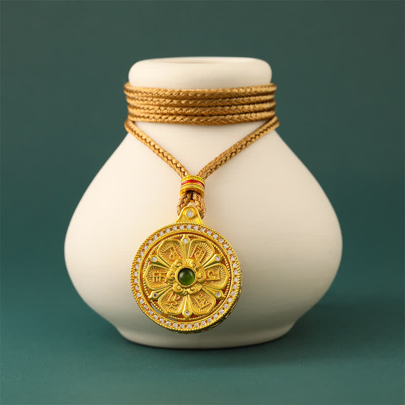 Buddha Stones Verguld messing Om Mani Padme Hum Wijsheid Draaiende Ronde Ketting - image 2