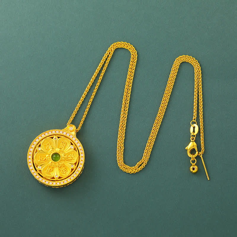 Buddha Stones Verguld messing Om Mani Padme Hum Wijsheid Draaiende Ronde Ketting - Ketting - image 8