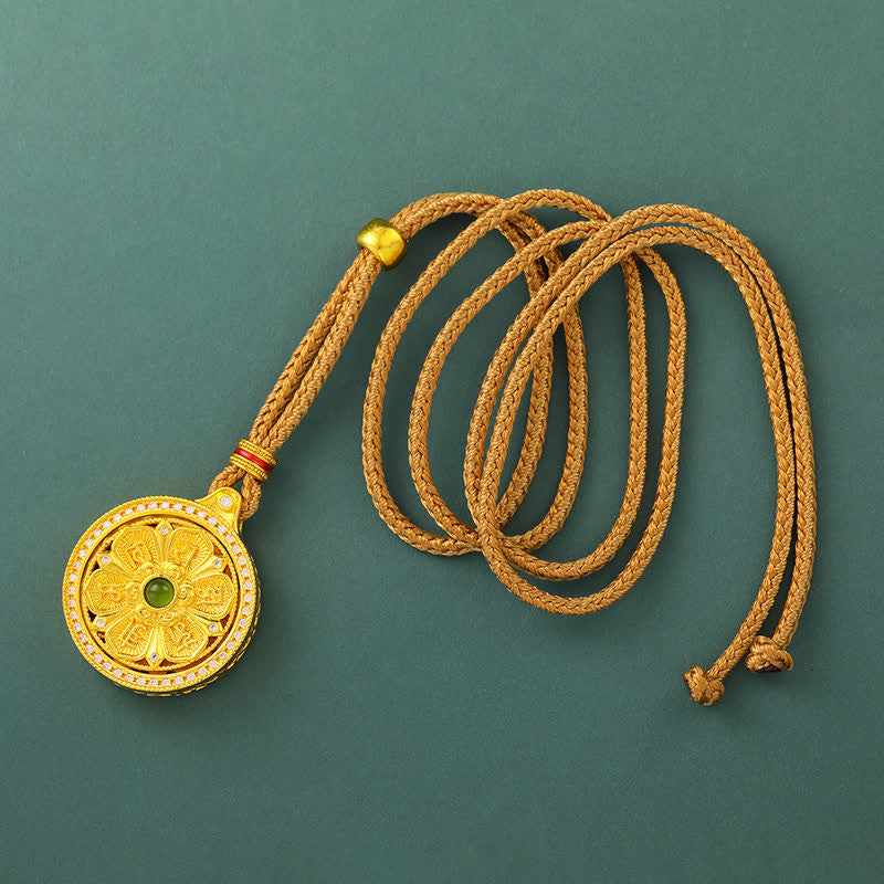 Buddha Stones Verguld messing Om Mani Padme Hum Wijsheid Draaiende Ronde Ketting - image 1