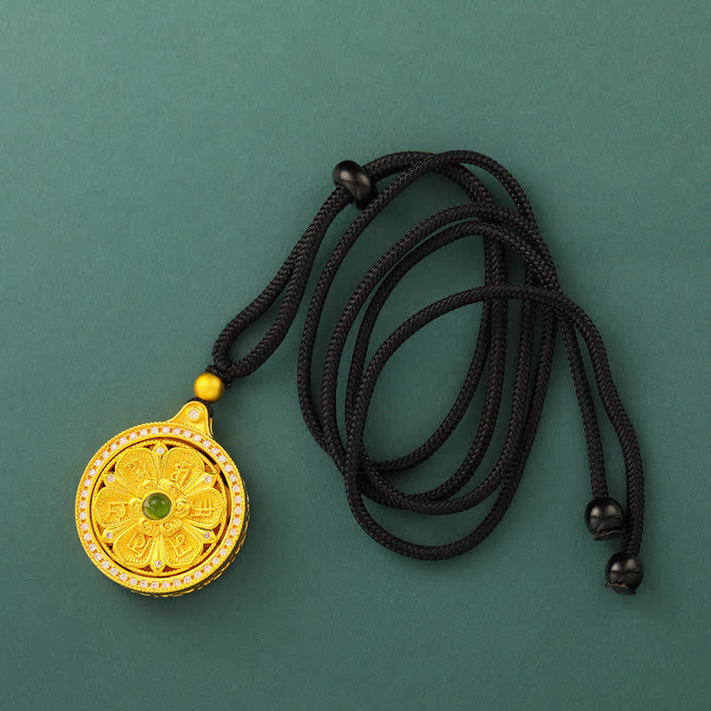 Buddha Stones Verguld messing Om Mani Padme Hum Wijsheid Draaiende Ronde Ketting - Zwart touw - image 10