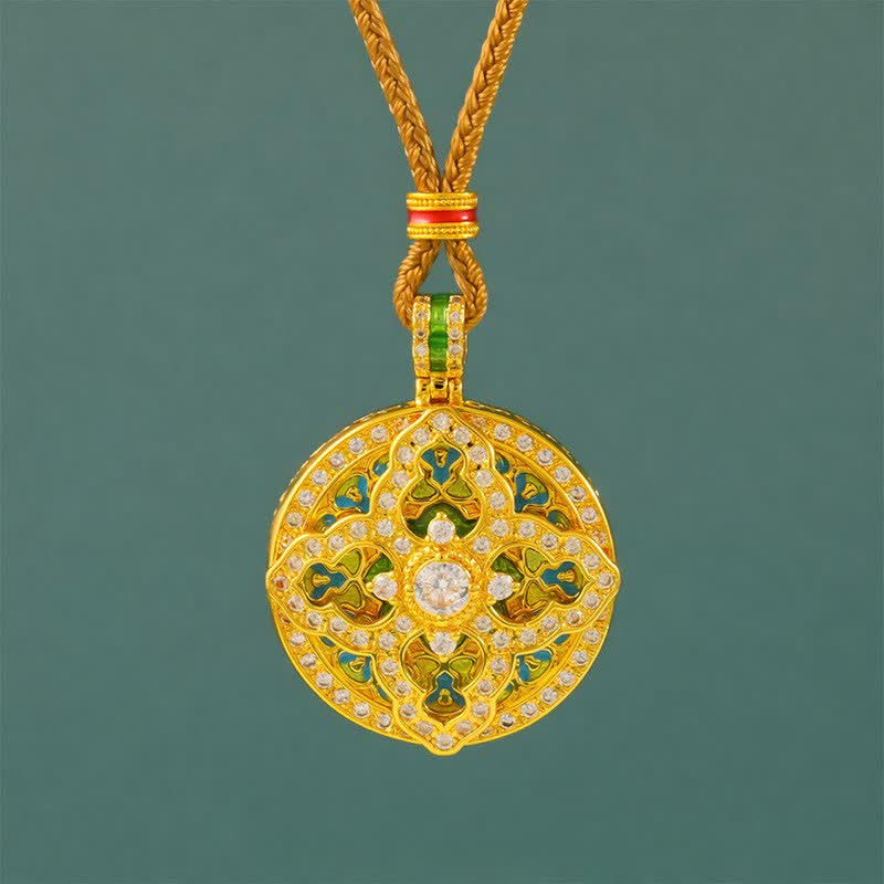 Buddha Stones Ronde hanger met pompoenmotief, verguld messing, energie-element , Ketting - Gouden Touw - image 0