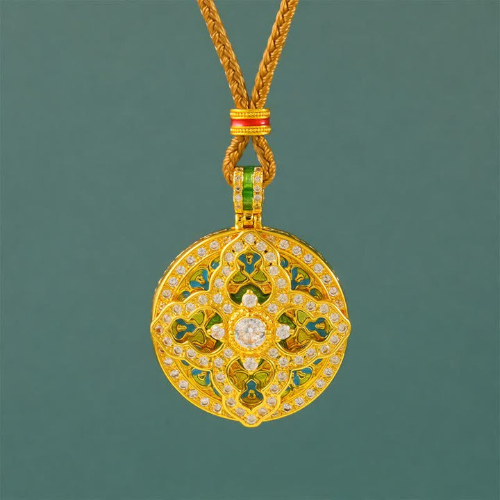 Buddha Stones Ronde hanger met pompoenmotief, verguld messing, energie-element , Ketting - Gouden Touw - image 0