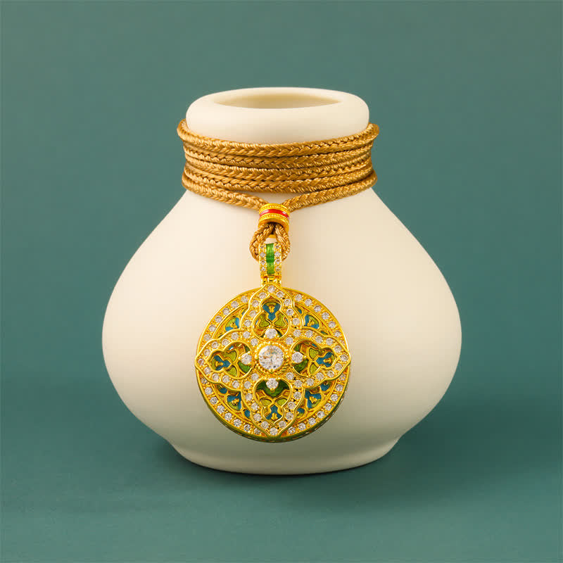 Buddha Stones Ronde hanger met pompoenmotief, verguld messing, energie-element , Ketting - image 1