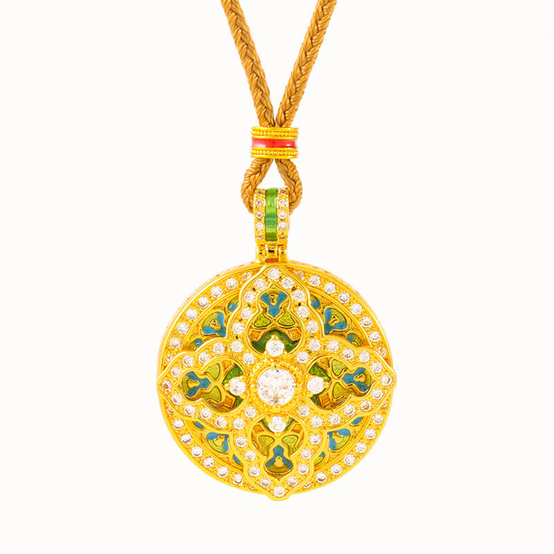 Buddha Stones Ronde hanger met pompoenmotief, verguld messing, energie-element , Ketting - image 5