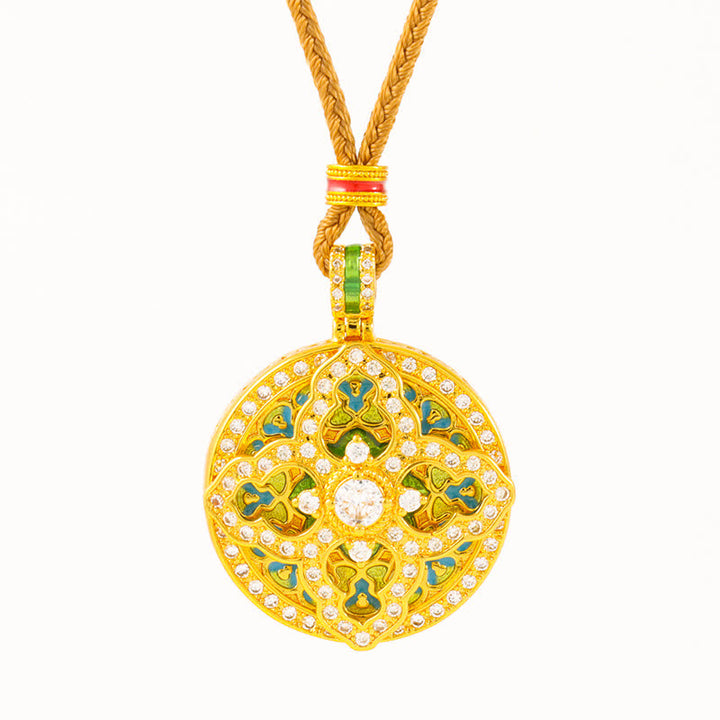 Buddha Stones Ronde hanger met pompoenmotief, verguld messing, energie-element , Ketting - image 5