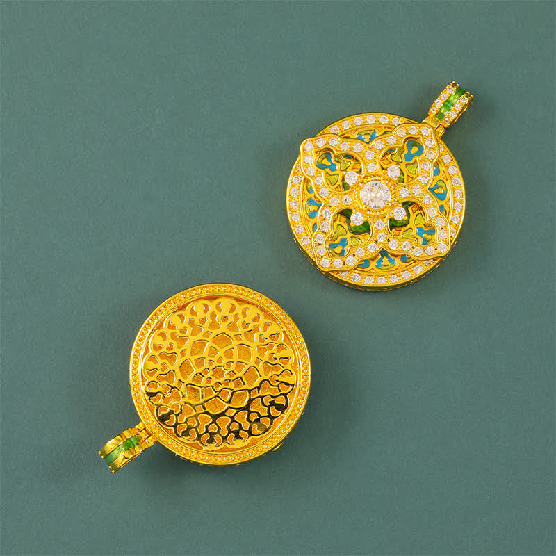 Buddha Stones Ronde hanger met pompoenmotief, verguld messing, energie-element , Ketting - image 4