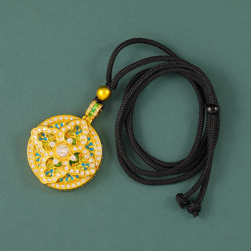 Buddha Stones Ronde hanger met pompoenmotief, verguld messing, energie-element , Ketting - Zwart touw - image 8