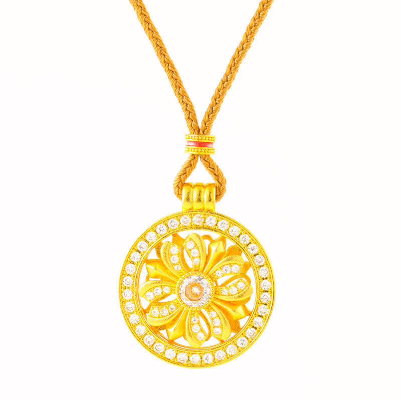 Buddha Stones Verguld messing ronde Ketting met draaiende irisbloem - image 4