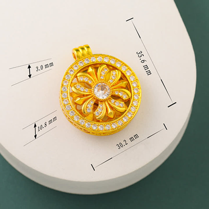Buddha Stones Verguld messing ronde Ketting met draaiende irisbloem - image 11