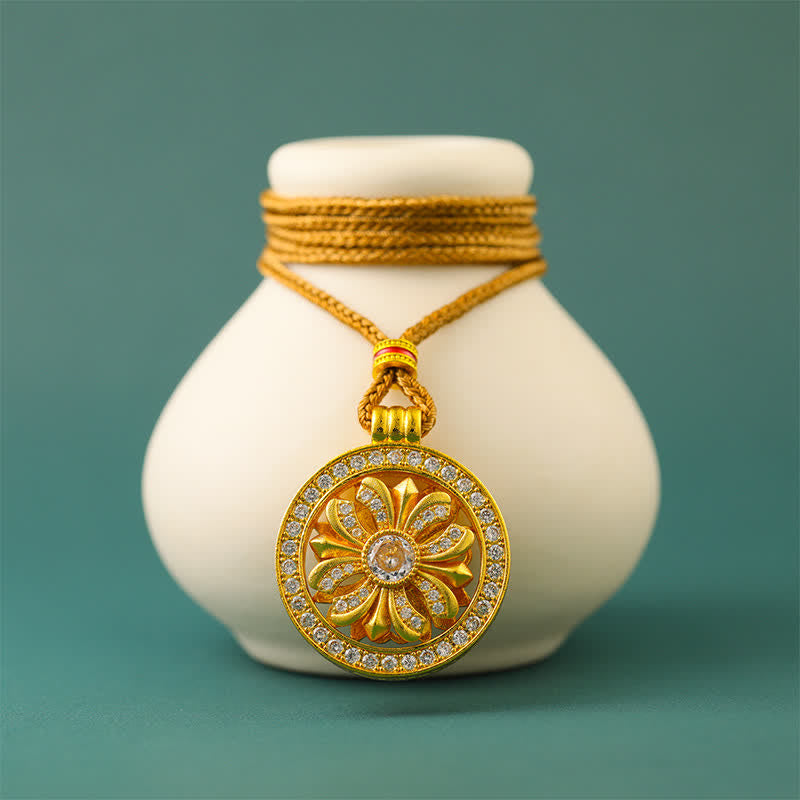 Buddha Stones Verguld messing ronde Ketting met draaiende irisbloem - image 3