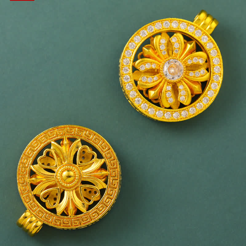 Buddha Stones Verguld messing ronde Ketting met draaiende irisbloem - image 7