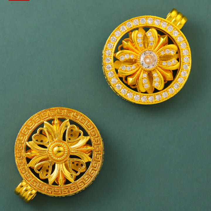 Buddha Stones Verguld messing ronde Ketting met draaiende irisbloem - image 7
