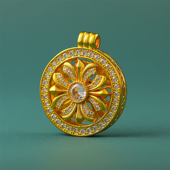 Buddha Stones Verguld messing ronde Ketting met draaiende irisbloem - image 10