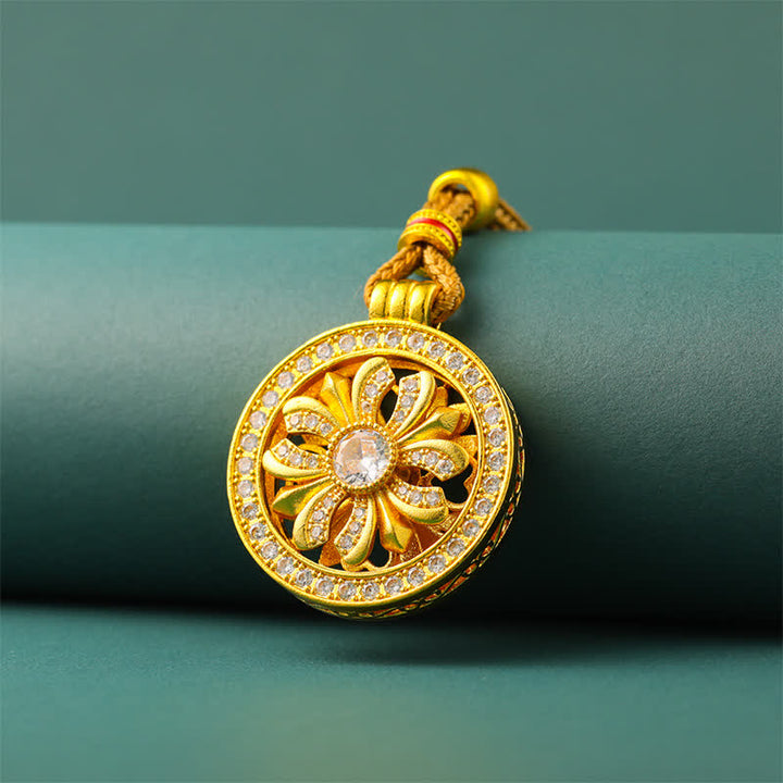 Buddha Stones Verguld messing ronde Ketting met draaiende irisbloem - image 2