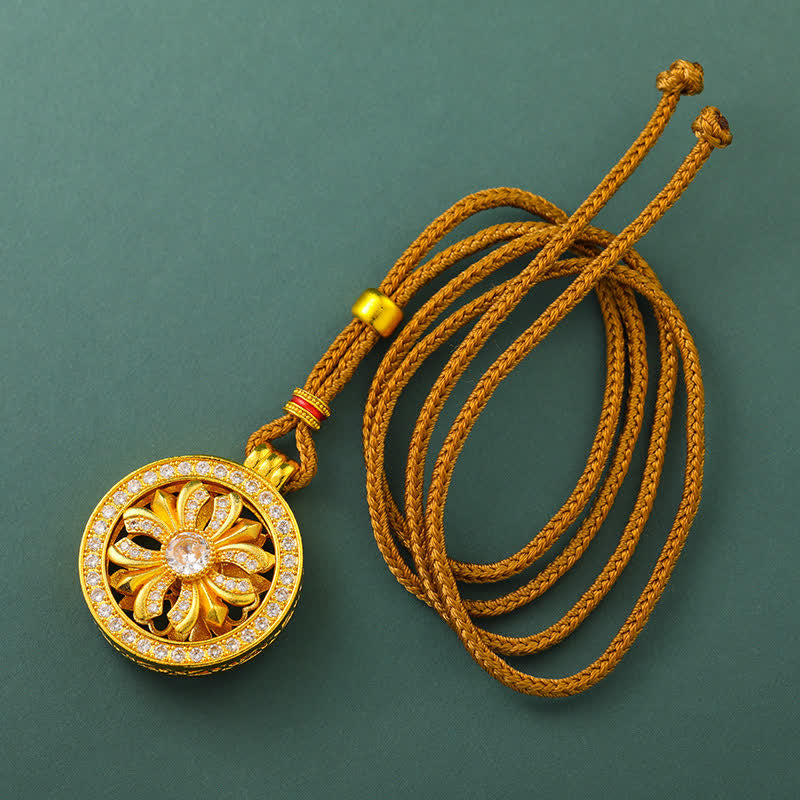 Buddha Stones Verguld messing ronde Ketting met draaiende irisbloem - image 1