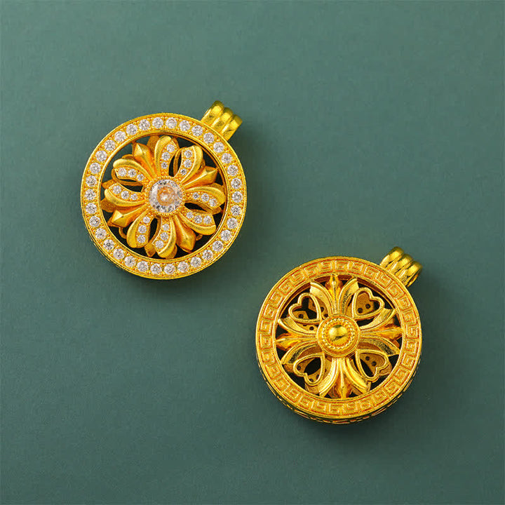 Buddha Stones Verguld messing ronde Ketting met draaiende irisbloem - image 9