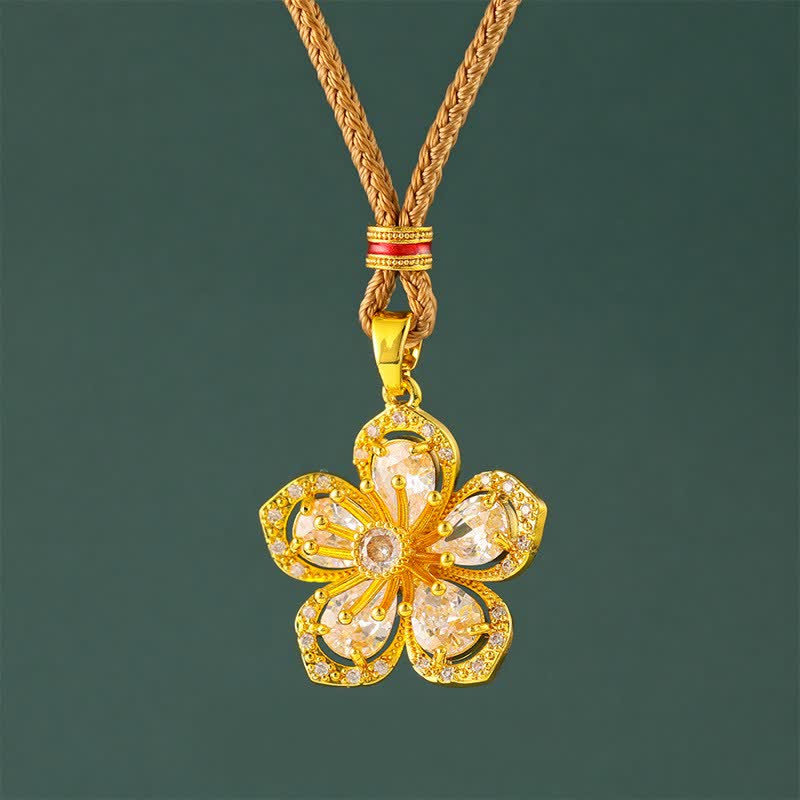 Buddha Stones Verguld messing Ketting met pruimenbloesemmotief en harmonieuze verbinding. - Gouden Touw - image 0