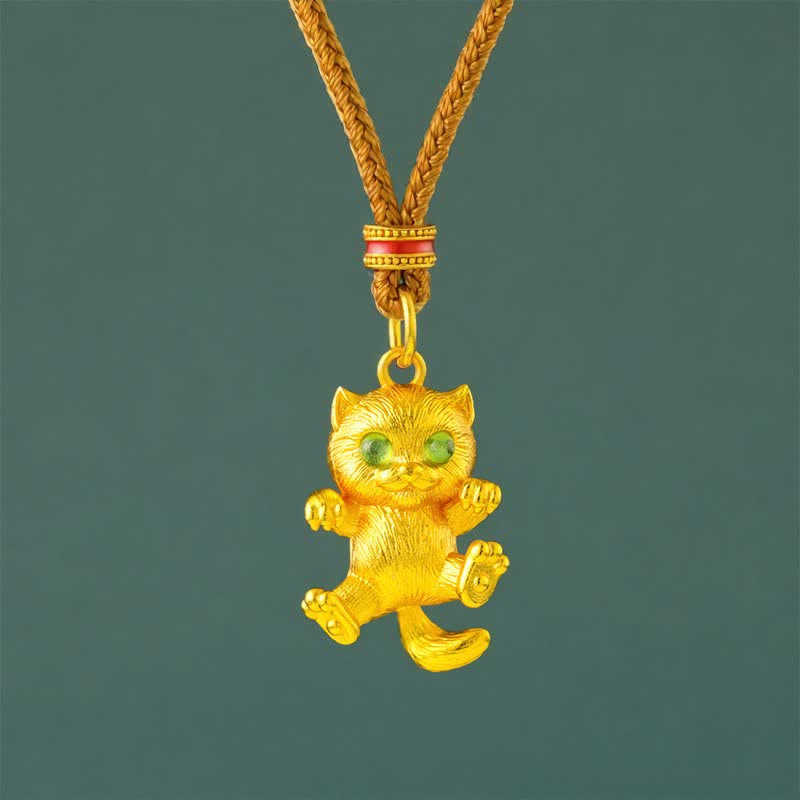 Buddha Stones Verguld messing gelukskat aardingshanger Ketting - Gouden Touw - image 0