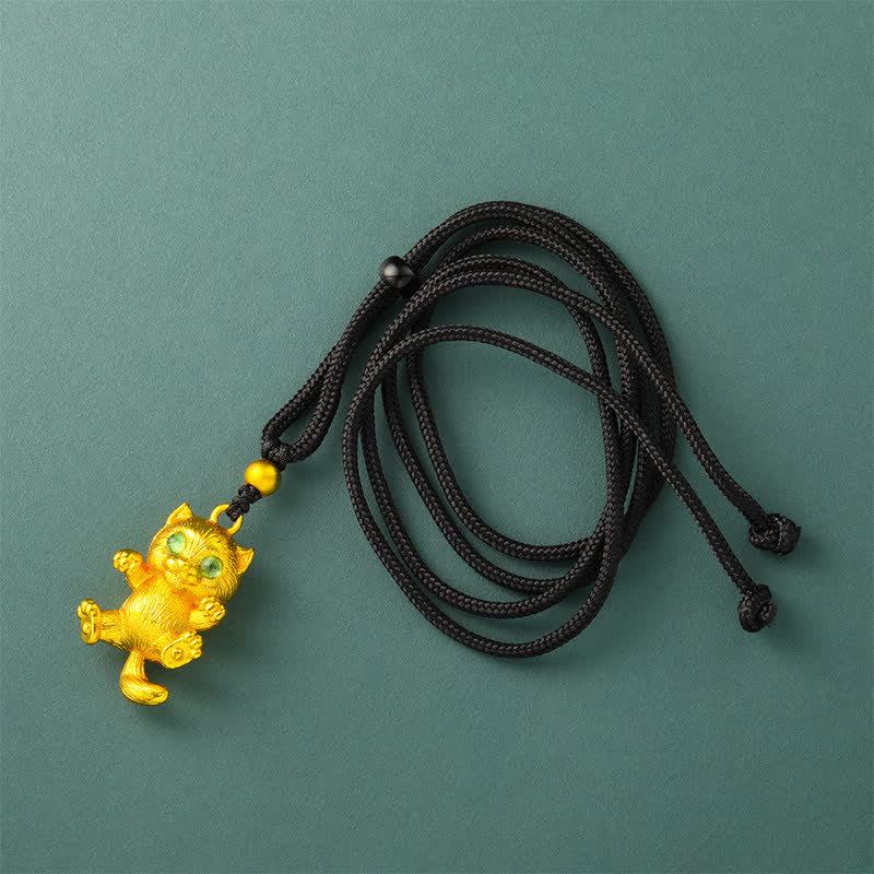 Buddha Stones Verguld messing gelukskat aardingshanger Ketting - Zwart touw - image 6