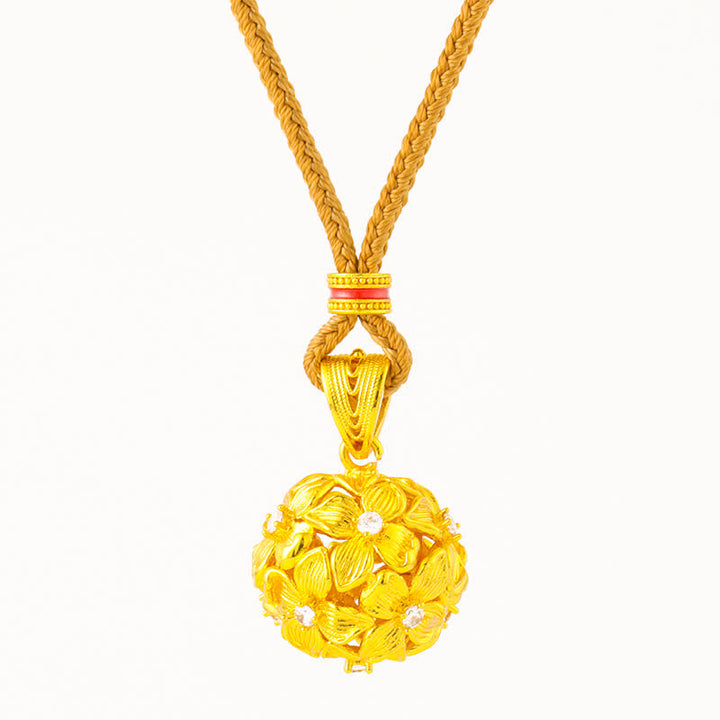 Buddha Stones Verguld messing opengewerkt hortensia hanger Ketting - image 4