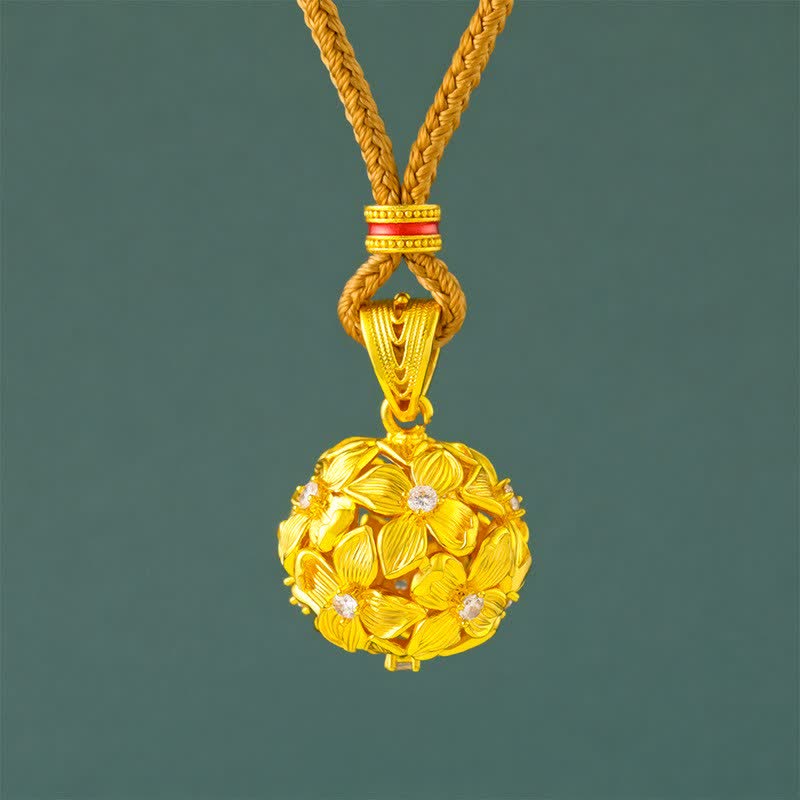 Buddha Stones Verguld messing opengewerkt hortensia hanger Ketting - Gouden Touw - image 0
