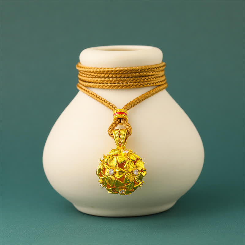 Buddha Stones Verguld messing opengewerkt hortensia hanger Ketting - image 2