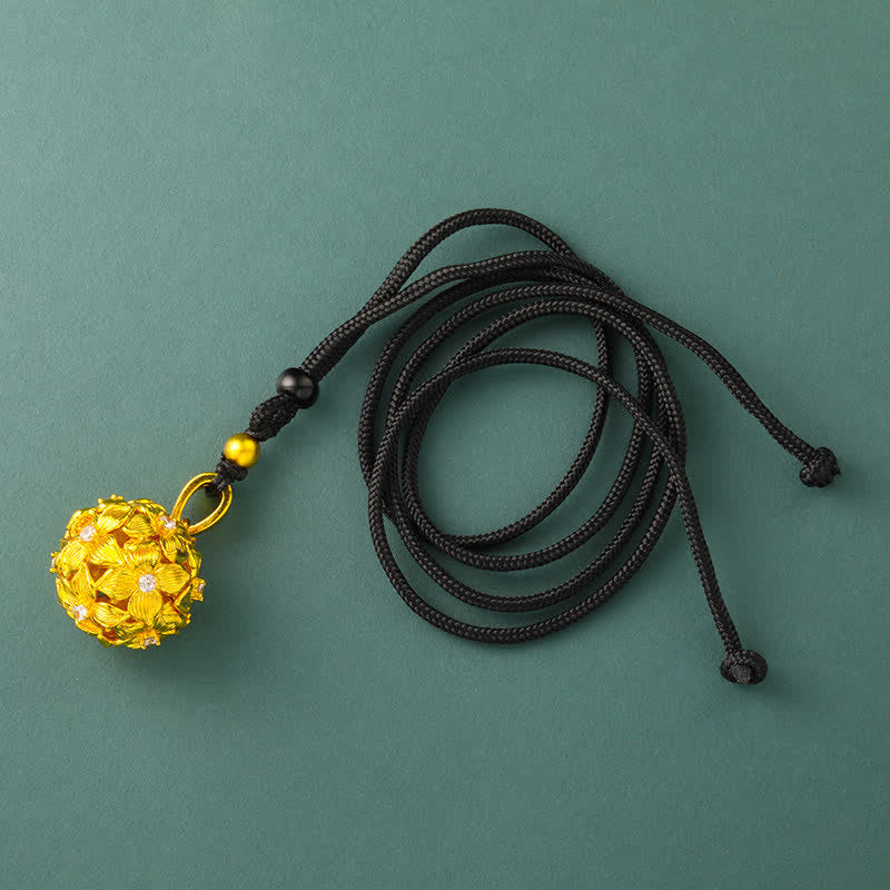 Buddha Stones Verguld messing opengewerkt hortensia hanger Ketting - Zwart touw - image 6