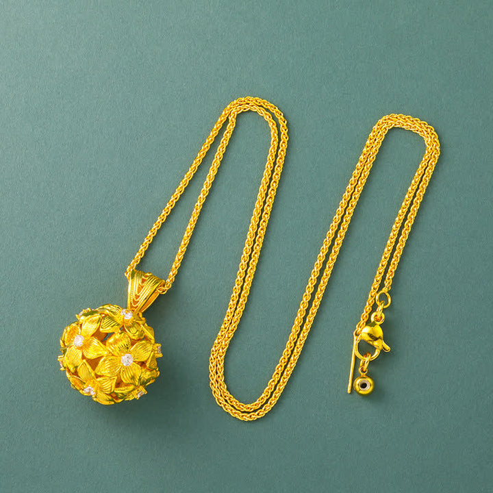 Buddha Stones Verguld messing opengewerkt hortensia hanger Ketting - Ketting - image 8
