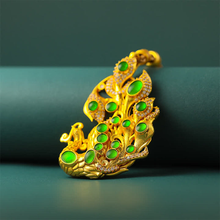 Buddha Stones Verguld messing Ketting met pauwmotief, symbool voor zelfvertrouwen. - image 3