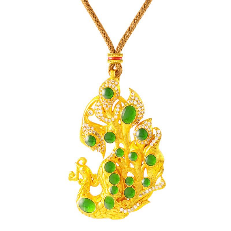 Buddha Stones Verguld messing Ketting met pauwmotief, symbool voor zelfvertrouwen. - image 4