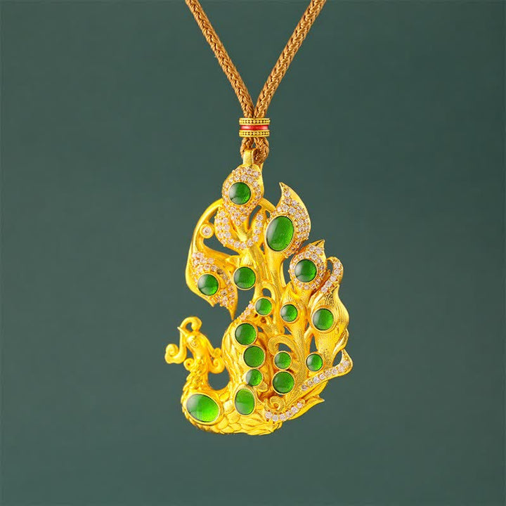 Buddha Stones Verguld messing Ketting met pauwmotief, symbool voor zelfvertrouwen. - Gouden Touw - image 0