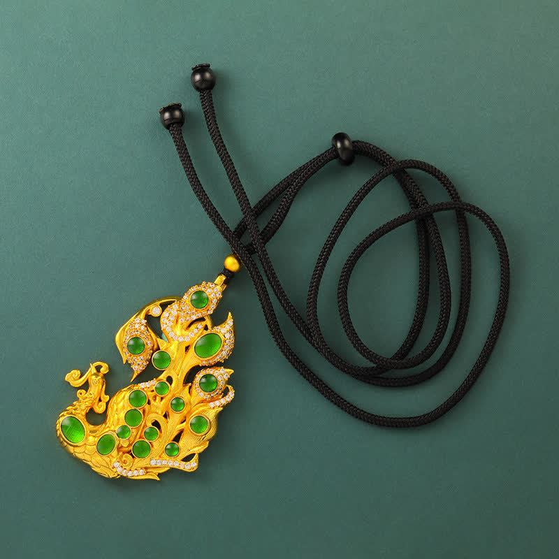 Buddha Stones Verguld messing Ketting met pauwmotief, symbool voor zelfvertrouwen. - Zwarte kralenkoord - image 7