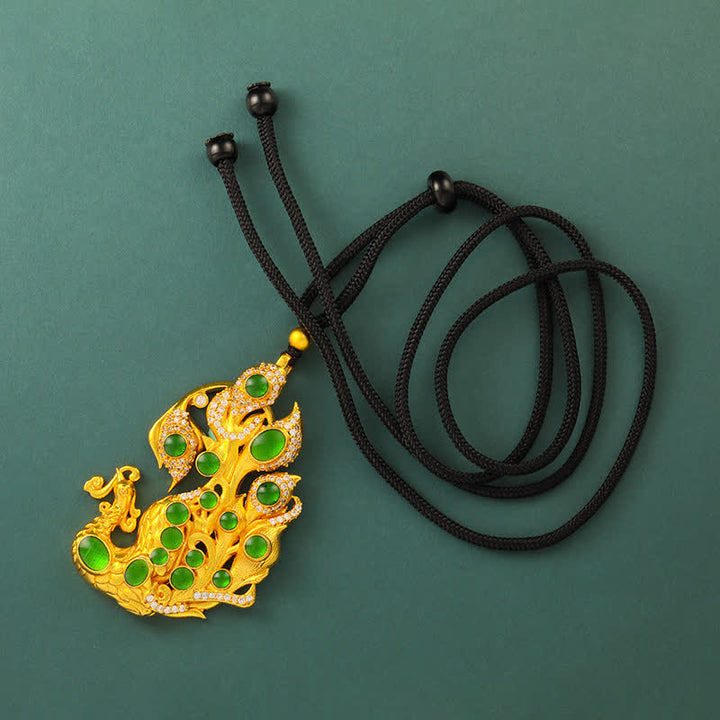 Buddha Stones Verguld messing Ketting met pauwmotief, symbool voor zelfvertrouwen. - Zwarte kralenkoord - image 7