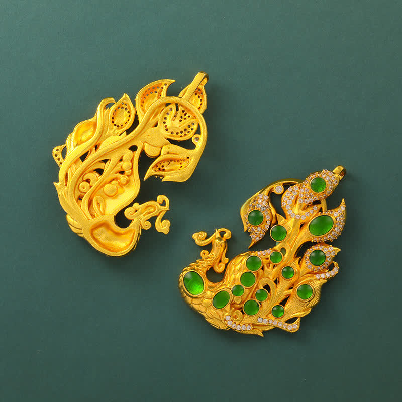 Buddha Stones Verguld messing Ketting met pauwmotief, symbool voor zelfvertrouwen. - image 8