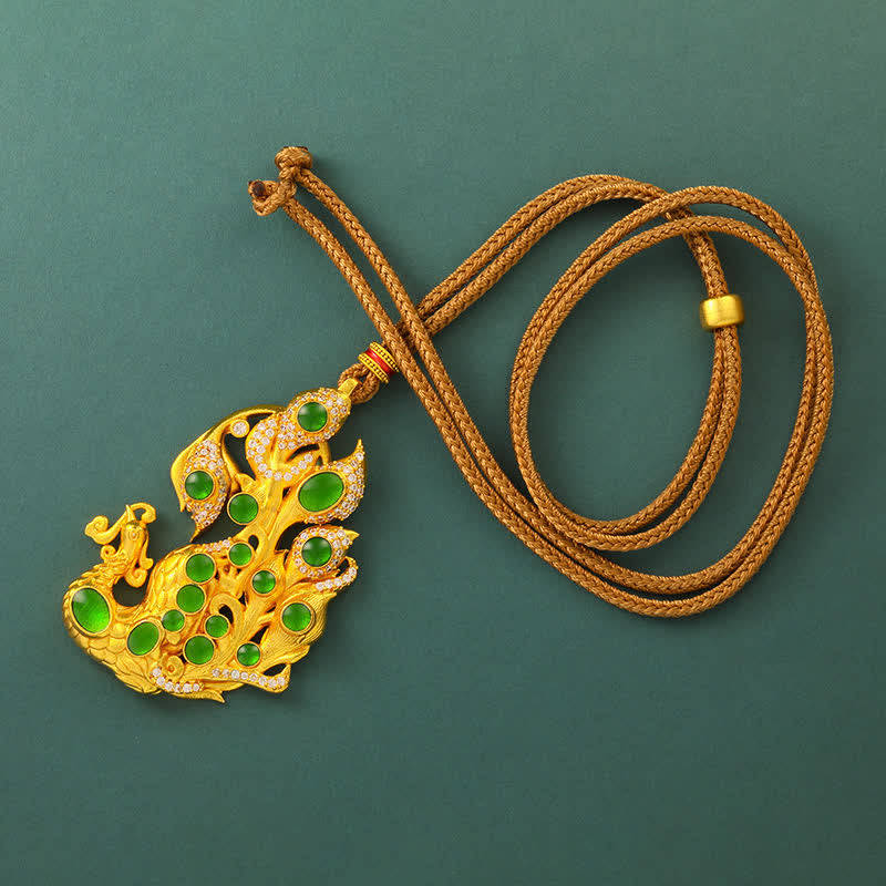 Buddha Stones Verguld messing Ketting met pauwmotief, symbool voor zelfvertrouwen. - image 1