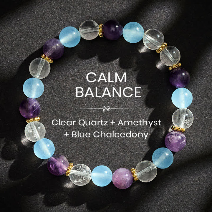 Buddha Stones Beschermende Armband met kralen van helder kwarts, amethist en blauwe chalcedoon. - Helder kwarts (Bescherming ♥ Genezing) - image 0