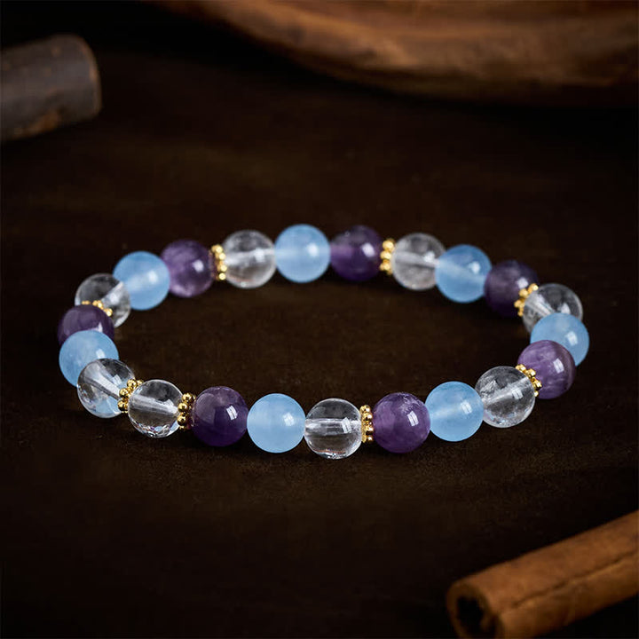Buddha Stones Beschermende Armband met kralen van helder kwarts, amethist en blauwe chalcedoon. - image 1