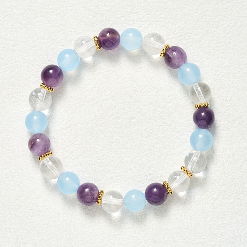 Buddha Stones Beschermende Armband met kralen van helder kwarts, amethist en blauwe chalcedoon. - image 9